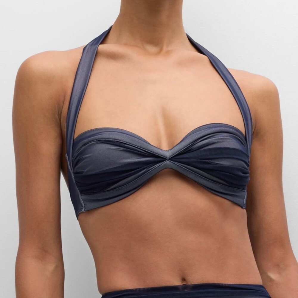 Norma Kamali Bill Mesh Halter Bikini Top Navy Blue‎ M